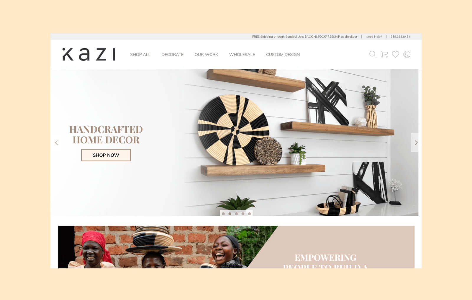 Landing impression of Kazi Goods Shopify store